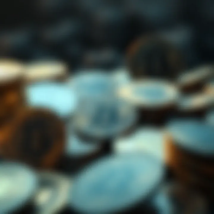 A digital representation of various cryptocurrency coins