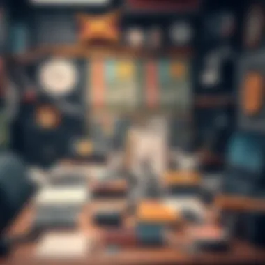 Character Design Workspace A creative workspace filled with tools for character design