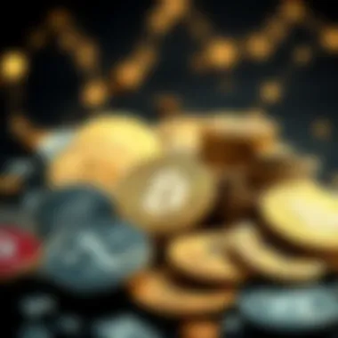 Diverse Cryptocurrency Coins An illustration showcasing diverse cryptocurrency coins arranged in a visually appealing manner.