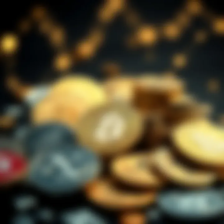 Diverse Cryptocurrency Coins An illustration showcasing diverse cryptocurrency coins arranged in a visually appealing manner.