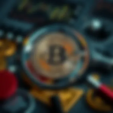 A magnifying glass over a crypto coin