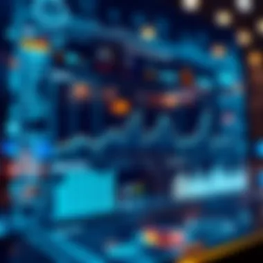 Digital Analytics in Trade Finance A futuristic digital interface displaying trade finance analytics