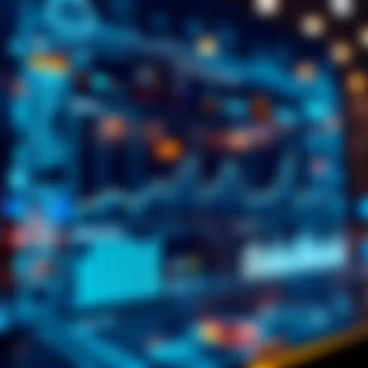 Digital Analytics in Trade Finance A futuristic digital interface displaying trade finance analytics