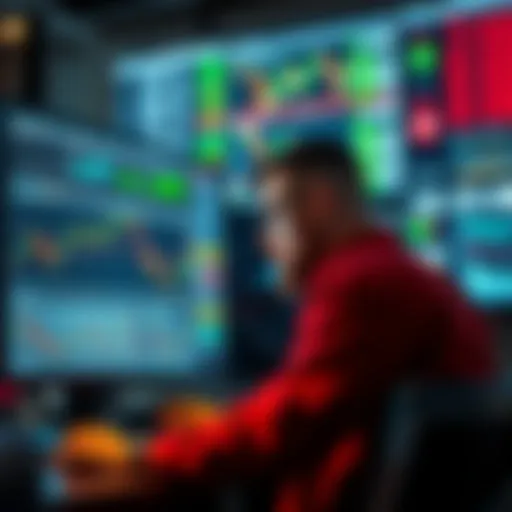 A trader analyzing market trends with multiple screens