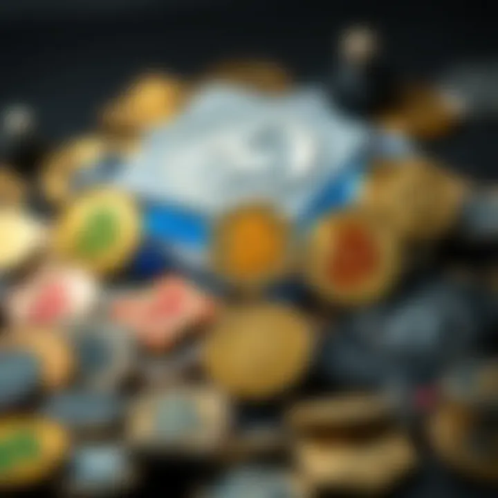 A collection of various cryptocurrency symbols