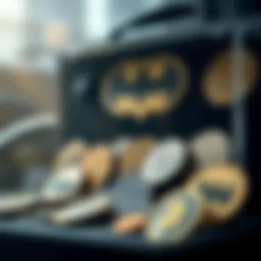 Historical Batman Coins Collection Historical Batman coins displayed in a collector's case.