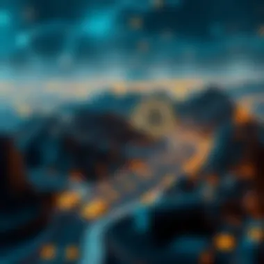 Navigating the Cryptocurrency Landscape An artistic interpretation of the investor's journey in the cryptocurrency landscape