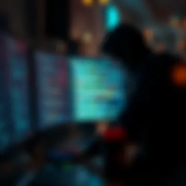 Hacker Workstation A hacker at work on a computer screen with code