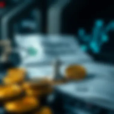 Navigating Regulatory Challenges Regulatory documents and cryptocurrency icons overlapping