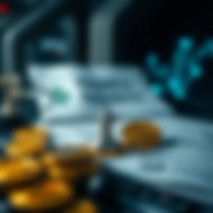 Navigating Regulatory Challenges Regulatory documents and cryptocurrency icons overlapping