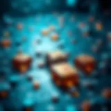 Blockchain Mining Network Overview Visual representation of blockchain mining with interconnected blocks and a network.