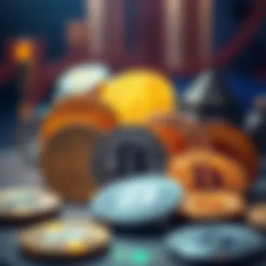 Diverse Designs of Cryptocurrency Icons Stylized representation of various crypto coins showcasing their unique designs