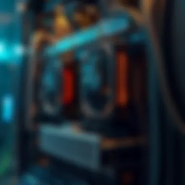 Mining Rig Architecture A detailed view of a mining rig showcasing multiple GPUs and cooling systems