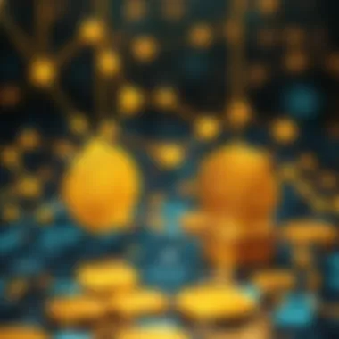 The Intersection of Gold and Digital Currency Conceptual illustration of gold money tokens interconnected with digital blockchain elements