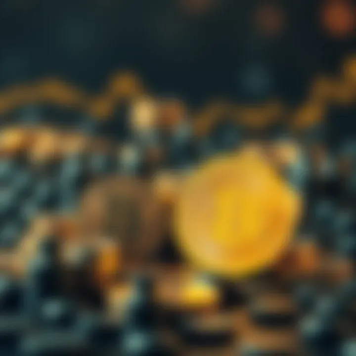 Conceptual illustration of staking coins in cryptocurrency