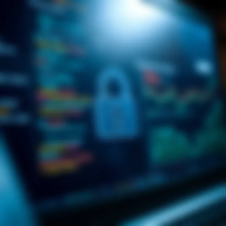 Security Measures for Cryptocurrency Wallets A secure lock symbol on a computer interface, emphasizing wallet security.