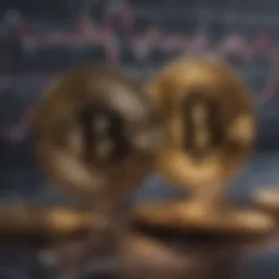 A close-up view of Bitcoin coins on a financial chart background.